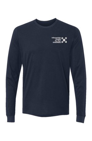 Z STRONGER WHT ON NAVY Sueded Long Sleeve Crew