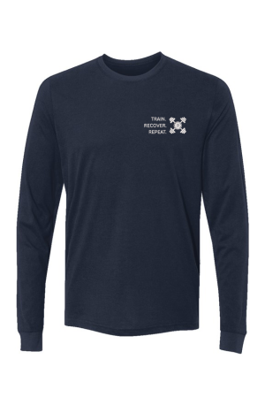 Z train wht on navy Sueded Long Sleeve Crew