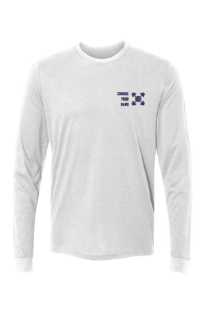 Choose Your Hard. Mens Sueded Long Sleeve Crew. Navy on White